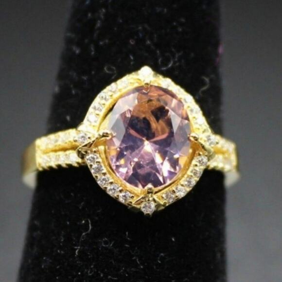 Pigeon Egg Morganite Ring 925 Sterling Silver Synthetic 18k Yellow Gold/Pink 8 - Picture 5 of 8